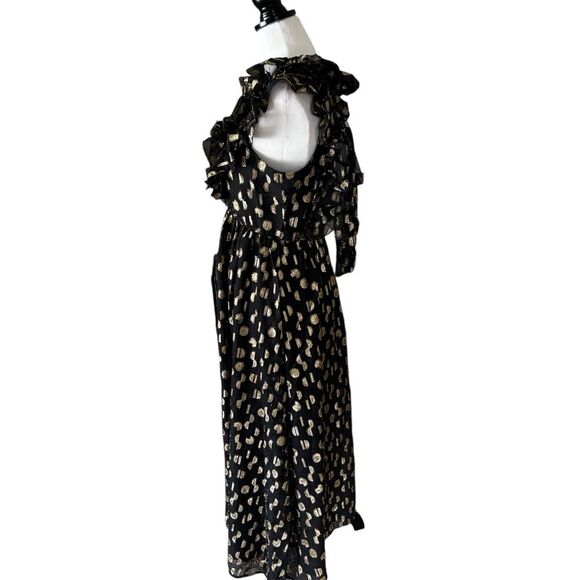 Madewell Black and Gold Clip Dot Midi Dress, NWOT, Size 4. - Picture 7 of 9